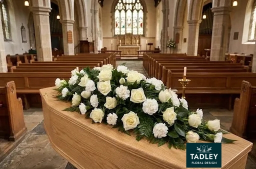 Rose & Carnation Coffin Spray White