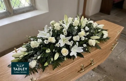 Lily  & White Rose Coffin Spray