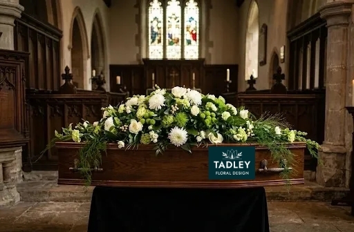Luxury White & Green Coffin Spray