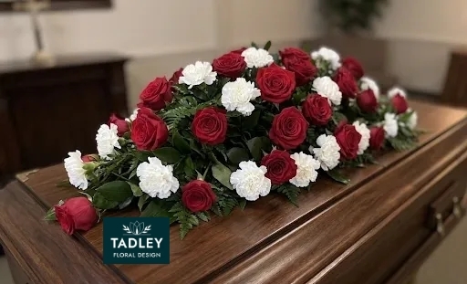 Red Rose & White Carnation Coffin Spray