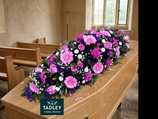 Traditional Coffin Spray Pink, White & Purple